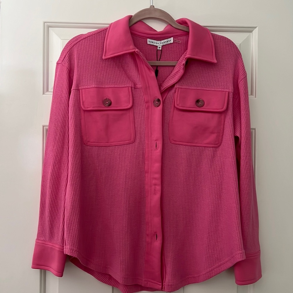Waffle knit button up shacket